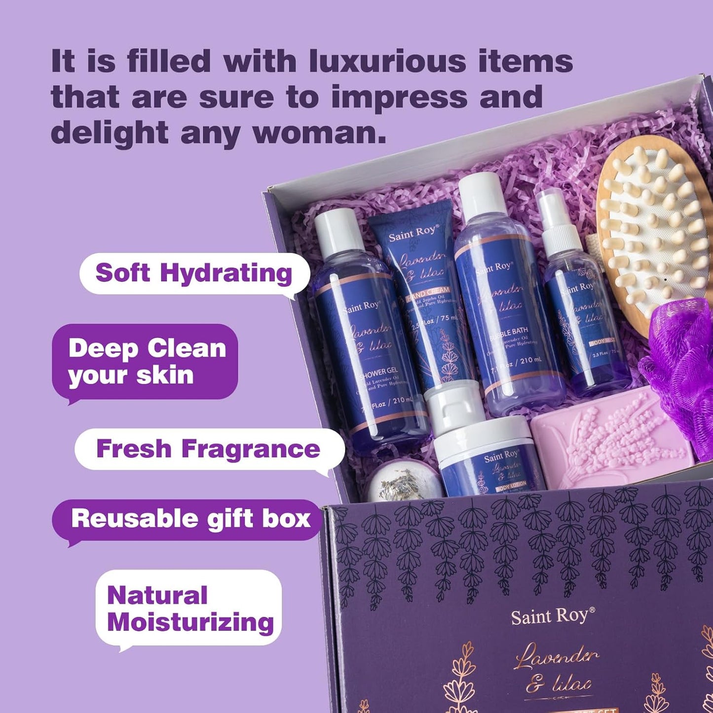 Lavender Relaxing Spa Gifts Basket Set for Women, Self Care