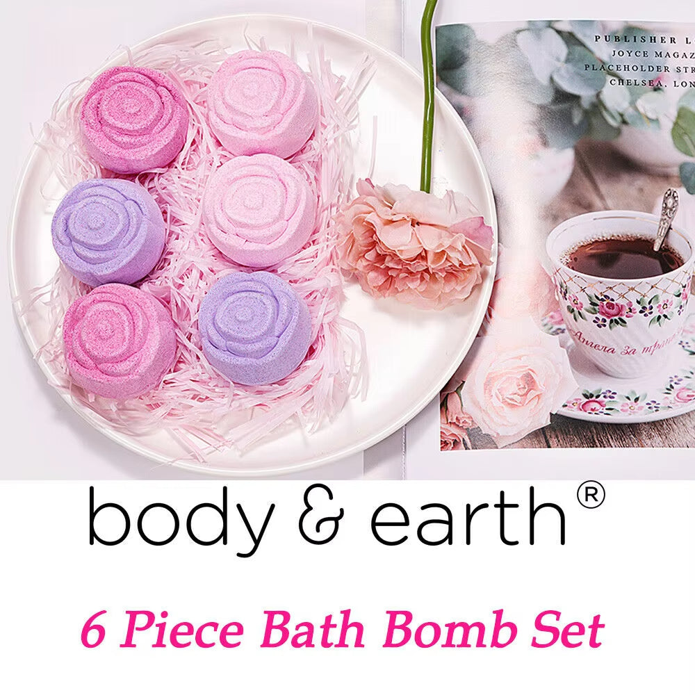 6Pcs Bath Bombs Gift Set in Rose Fragrance, Home Spa Bath Fizzies Gift Set for Women