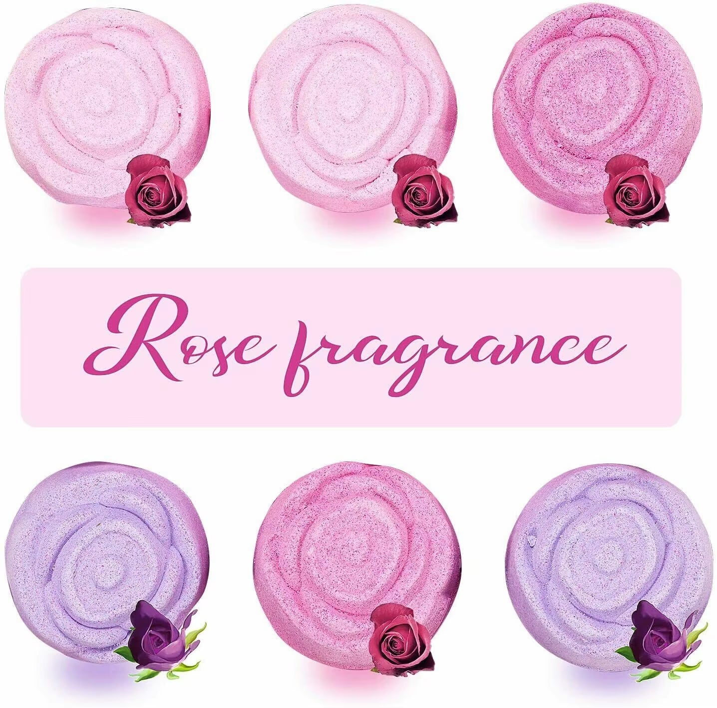 6Pcs Bath Bombs Gift Set in Rose Fragrance, Home Spa Bath Fizzies Gift Set for Women