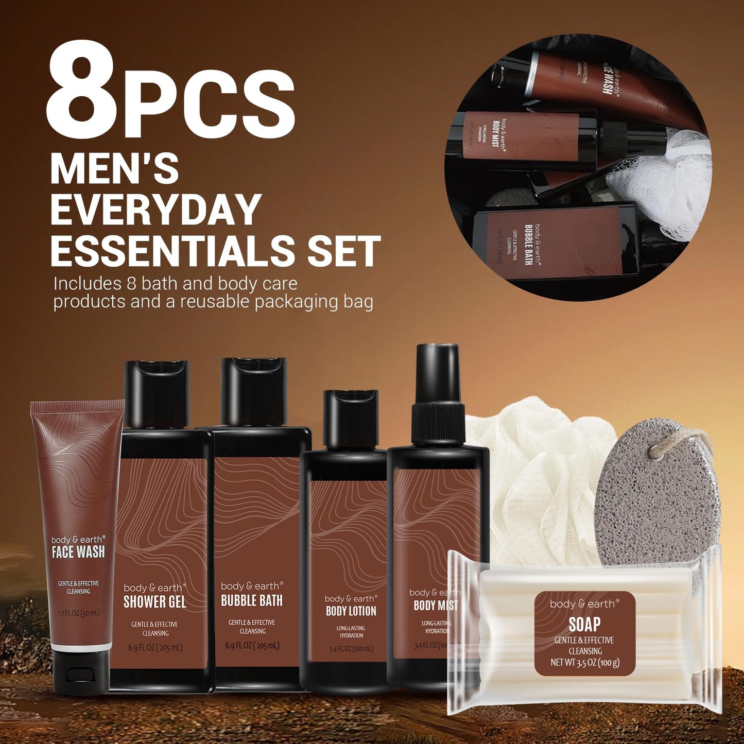 Bath Set 8PC Men -Sandalwood Bath and Body Gift Set