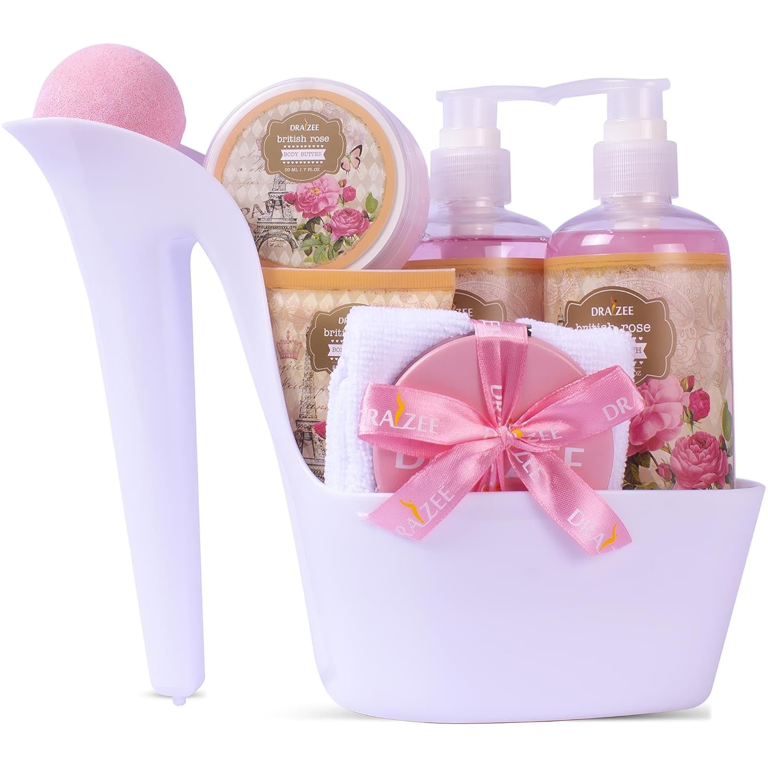 Bath and Body Gift Set - 8 Pcs Luxury Rose Scented Heel Shoe Spa Gift Set for Women