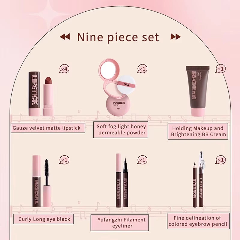 Nine-Piece Makeup Gift Set, Powder Gift Set, Glue, Limited Edition Lipstick, Mascara, Eyebrow Pencil 