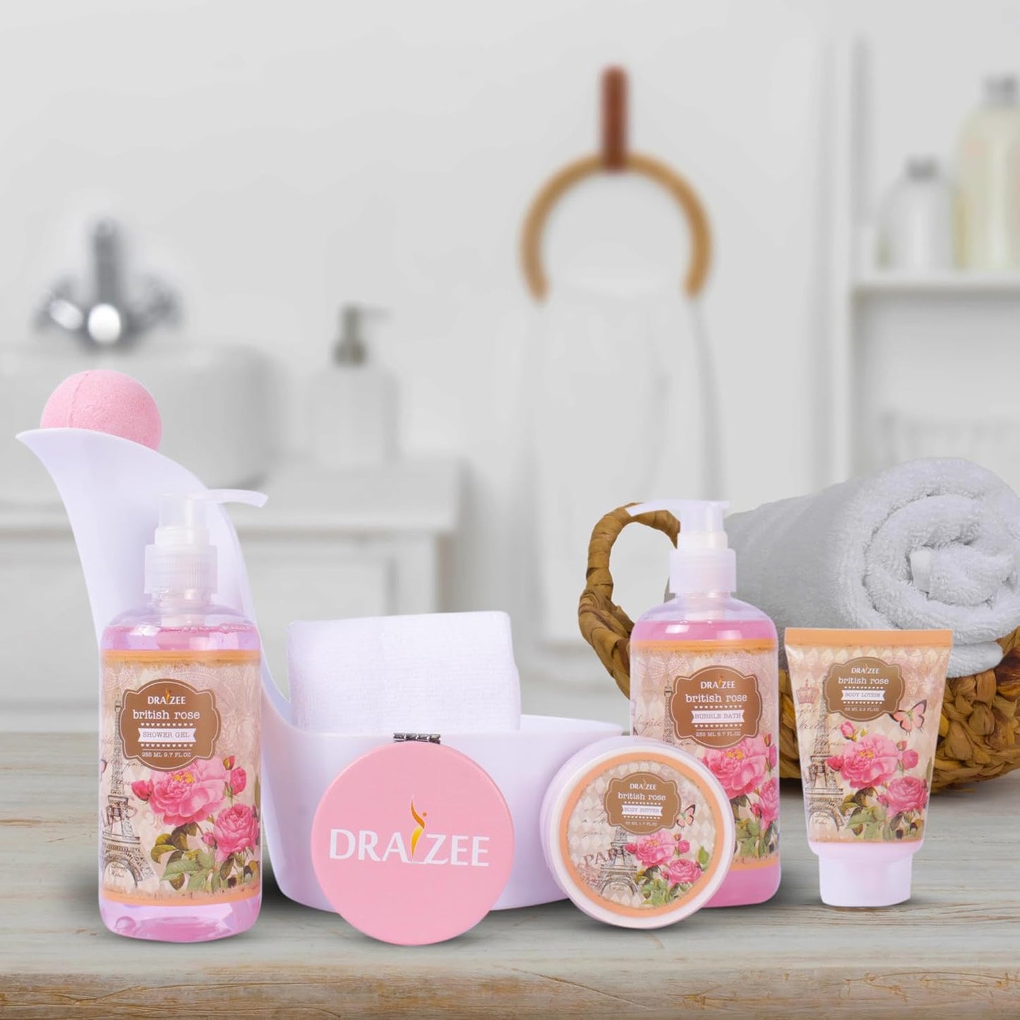 Bath and Body Gift Set - 8 Pcs Luxury Rose Scented Heel Shoe Spa Gift Set for Women