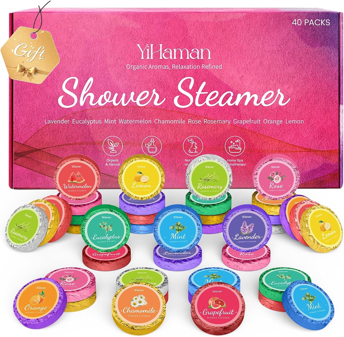 40PCS Shower Steamers Aromatherapy for Women or Men, 10 Scents Organic Shower Bombs