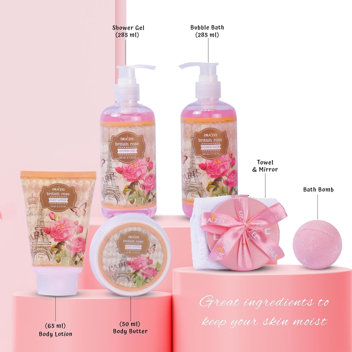 Bath and Body Gift Set - 8 Pcs Luxury Rose Scented Heel Shoe Spa Gift Set for Women