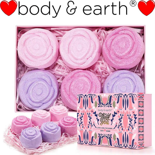 6Pcs Bath Bombs Gift Set in Rose Fragrance, Home Spa Bath Fizzies Gift Set for Women