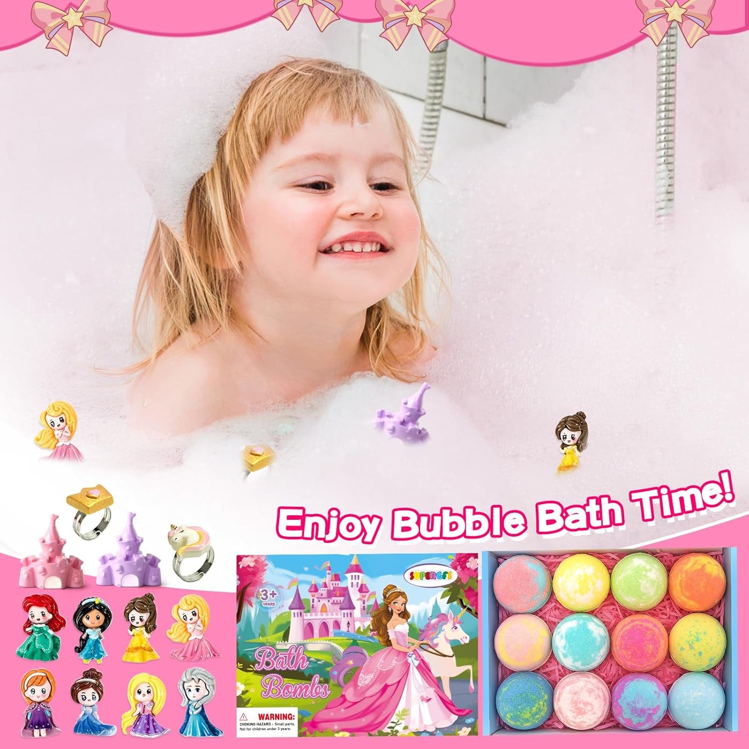 Bath Bombs for Kids with Surprise inside Princess Toys Natural Bath Bombs