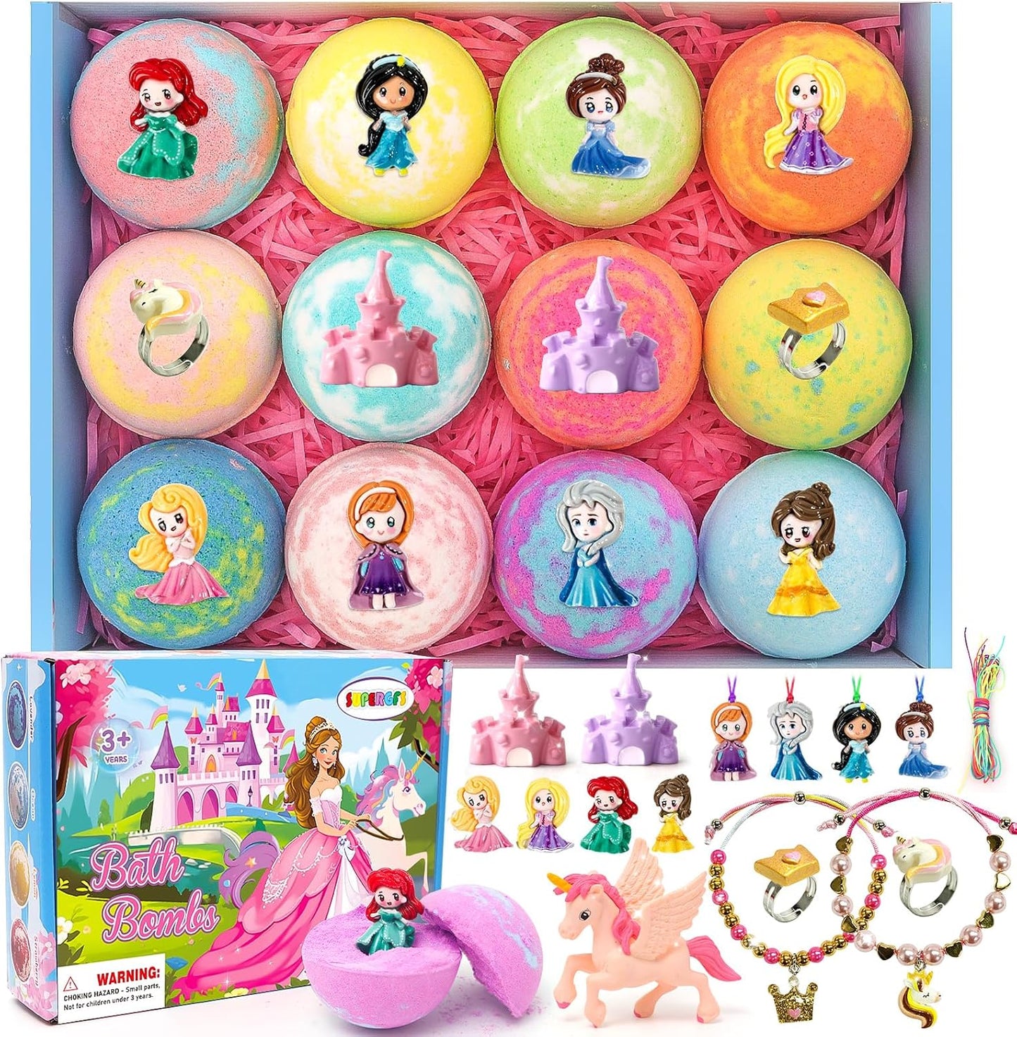 Bath Bombs for Kids with Surprise inside Princess Toys Natural Bath Bombs