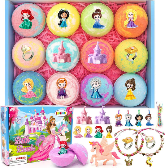 Bath Bombs for Kids with Surprise inside Princess Toys Natural Bath Bombs